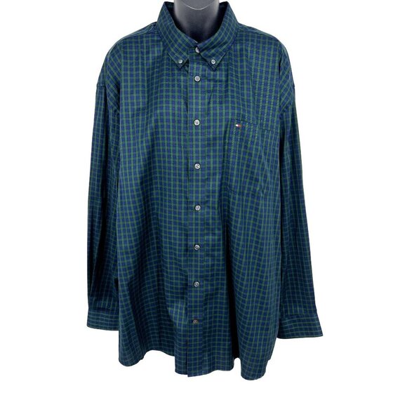 Tommy Hilfiger Mens Classic Fit Green & Blue Plaid Button-Up Shirt XXL New - Picture 1 of 9